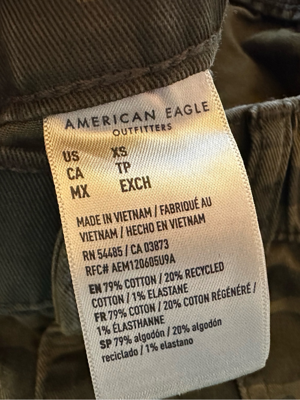 American Eagle Camo Utility Pants Stretch Waist XS Olive Green Cargo Military - Picture 2 of 7